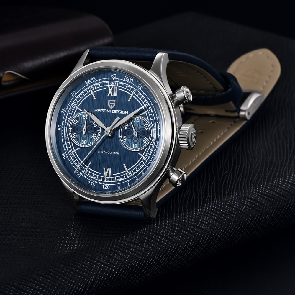 PAGANI DESIGN PD1739, Men's Quartz Watches 40mm Luxury Chronograph Stainless Steel Business Wristwatch for Men Leather Watchband