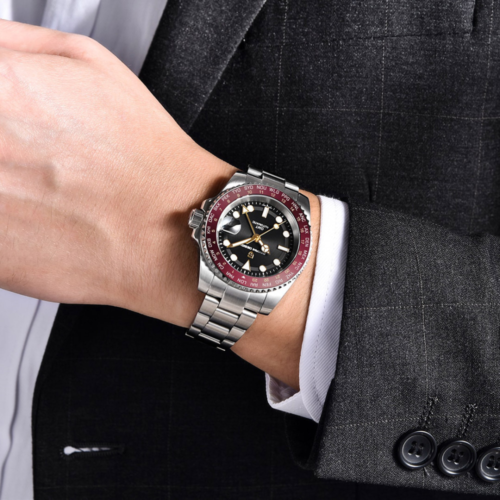 PAGANI DESIGN New Men's Automatic Watches NH34 GMT Mechanical 40mm Stainless Steel Waterproof Wrist Watch for Men Sapphire Dial Glass
