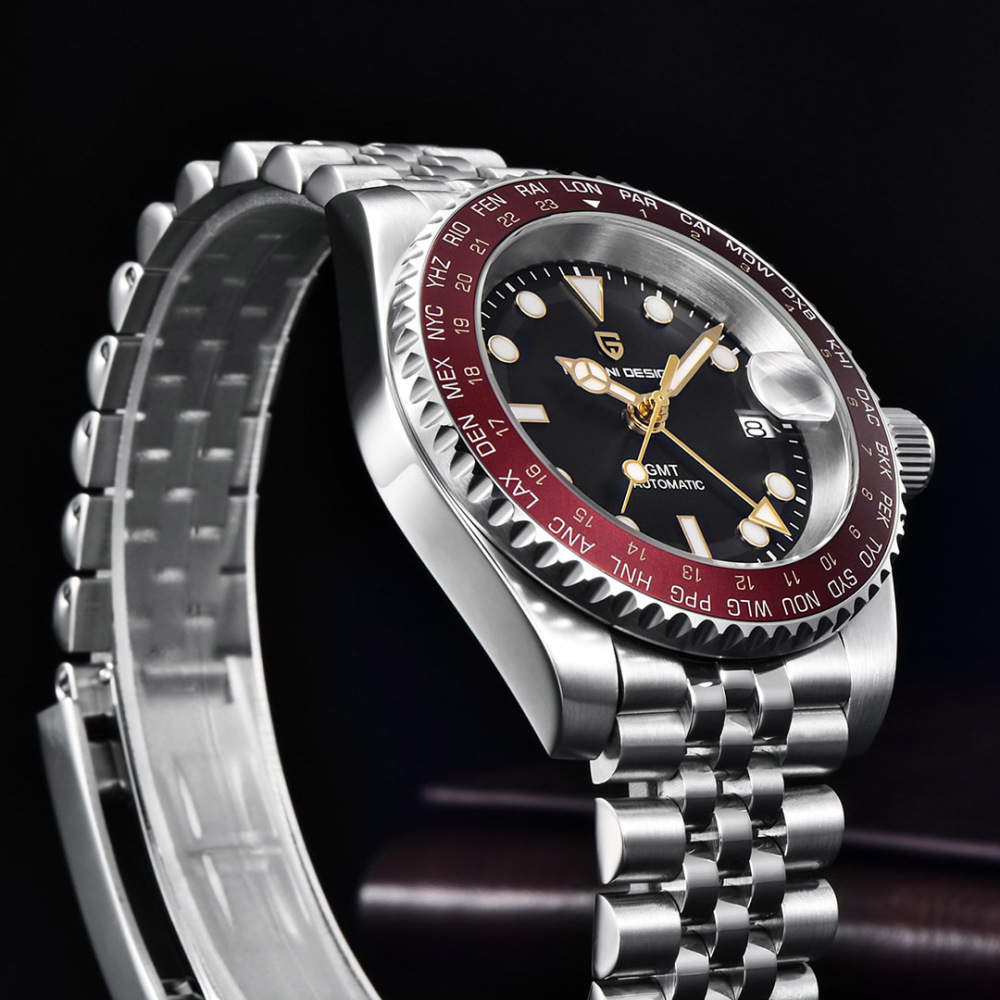 PAGANI DESIGN New Men's Automatic Watches NH34 GMT Mechanical 40mm Stainless Steel Waterproof Wrist Watch for Men Sapphire Dial Glass