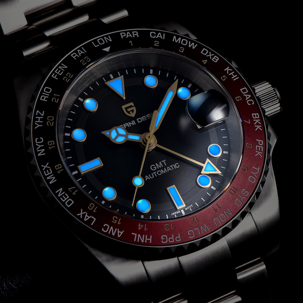 PAGANI DESIGN New Men's Automatic Watches NH34 GMT Mechanical 40mm Stainless Steel Waterproof Wrist Watch for Men Sapphire Dial Glass
