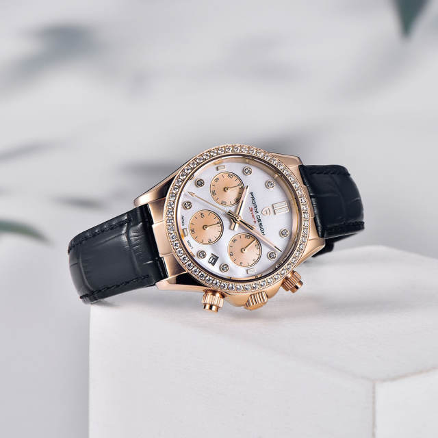 PAGANI DESIGN Women's Watches 36mm Chronograph Quartz Stainless Steel Waterproof Wrist Watch for Women Leather Watchband