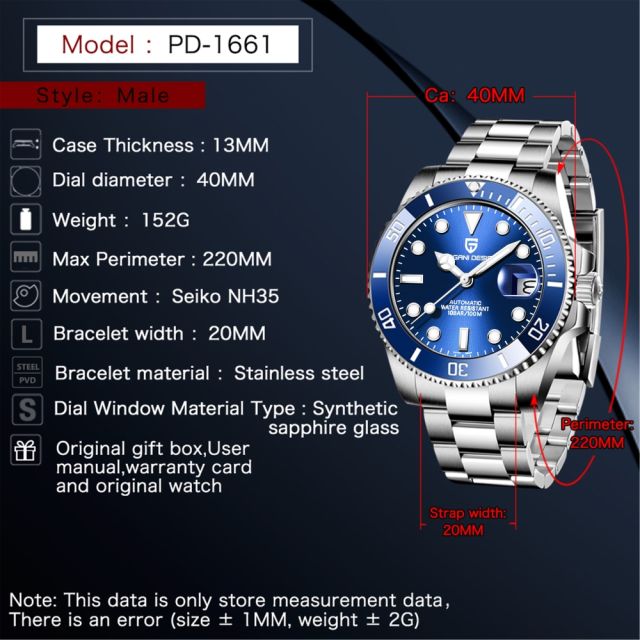 PAGANI DESIGN 40mm Automatic Men's Watches Top Brand Mechanical Wrist Watch for Men Submarine Homage Watch Sapphire Waterproof