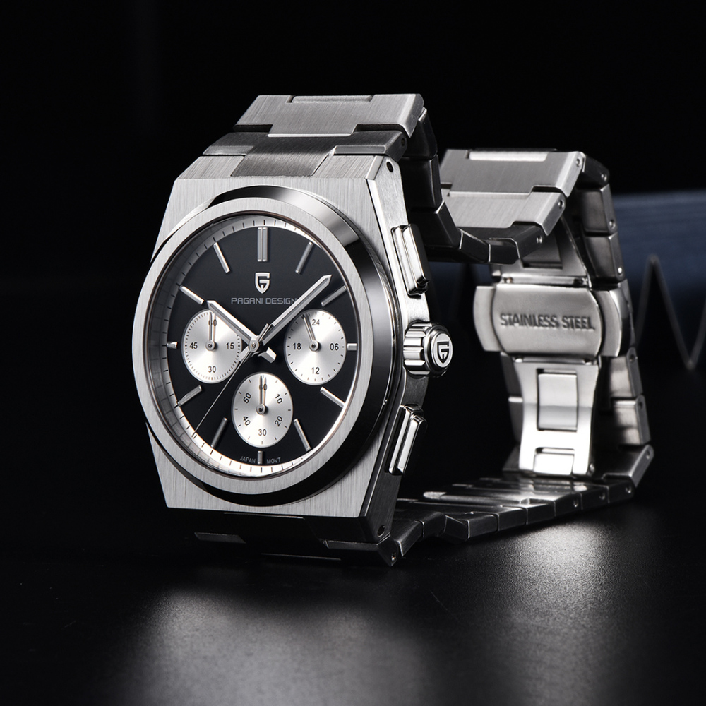 PAGANI DESIGN PD1761, Men's Quartz Watches 40mm Chronograph Sports Stainless Steel Wristwatches Luxury 100M Waterproof Watches for Men