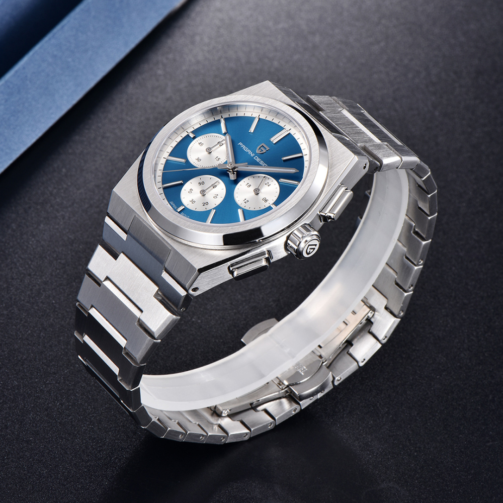 PAGANI DESIGN PD1761, Men's Quartz Watches 40mm Chronograph Sports Stainless Steel Wristwatches Luxury 100M Waterproof Watches for Men