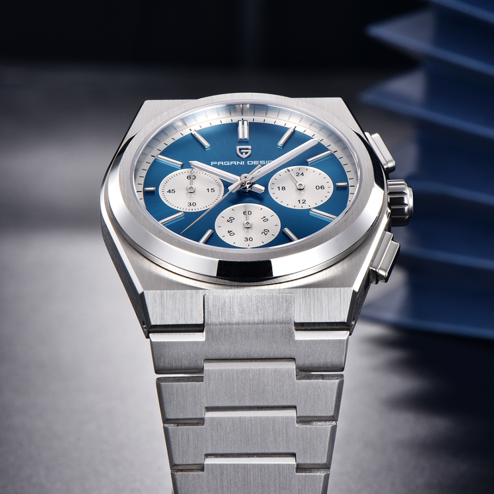 PAGANI DESIGN PD1761, Men's Quartz Watches 40mm Chronograph Sports Stainless Steel Wristwatches Luxury 100M Waterproof Watches for Men