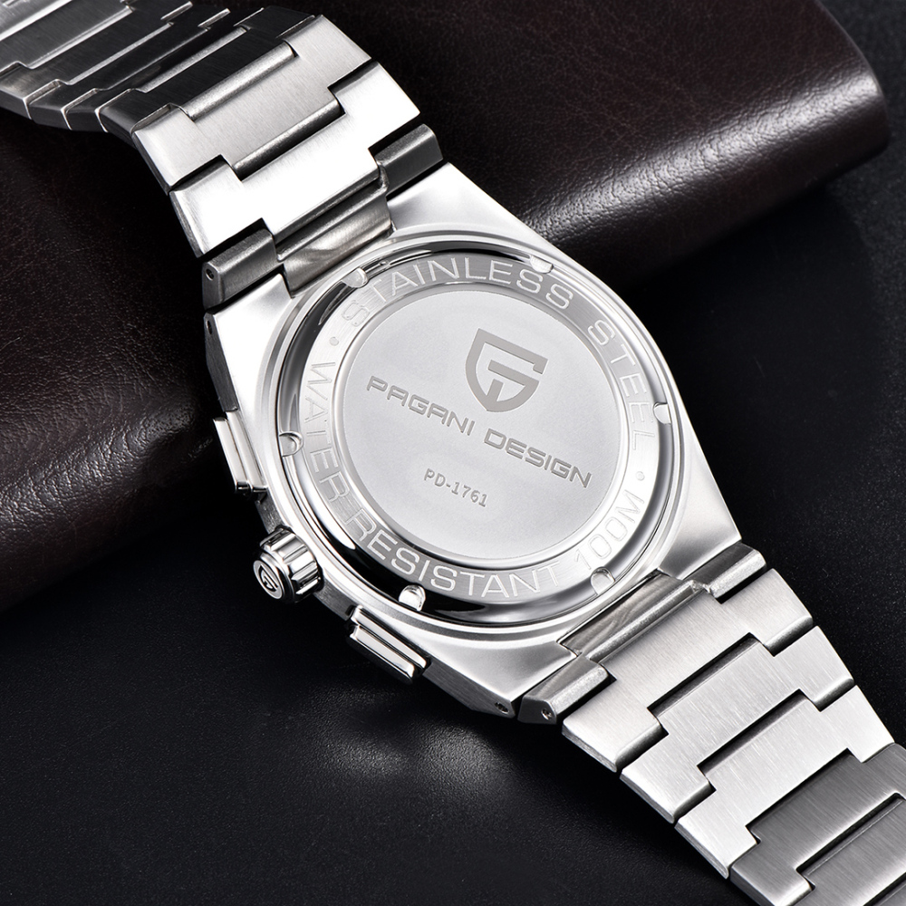 PAGANI DESIGN PD1761, Men's Quartz Watches 40mm Chronograph Sports Stainless Steel Wristwatches Luxury 100M Waterproof Watches for Men
