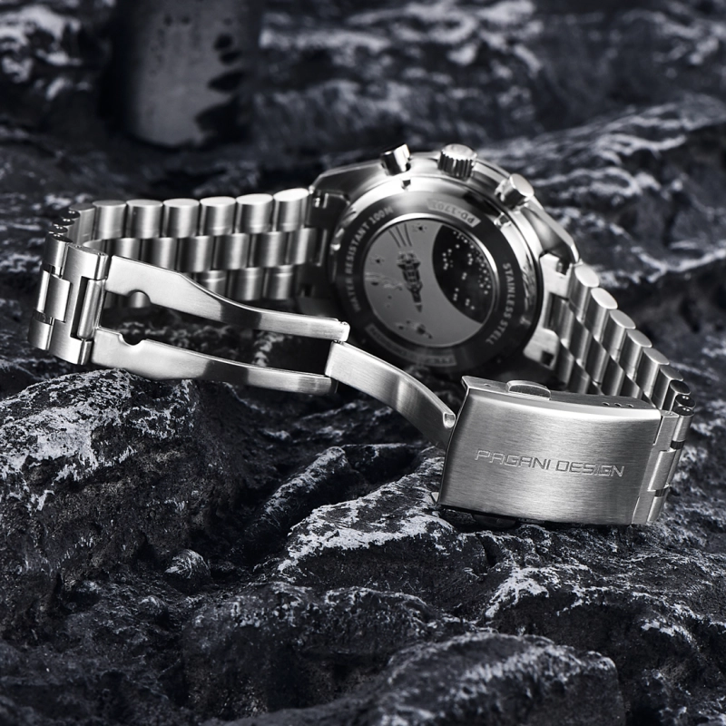 PAGANI DESIGN Original Stainless Steel Bracelet with Delpoyment Clasp, Fold-Over Clasp