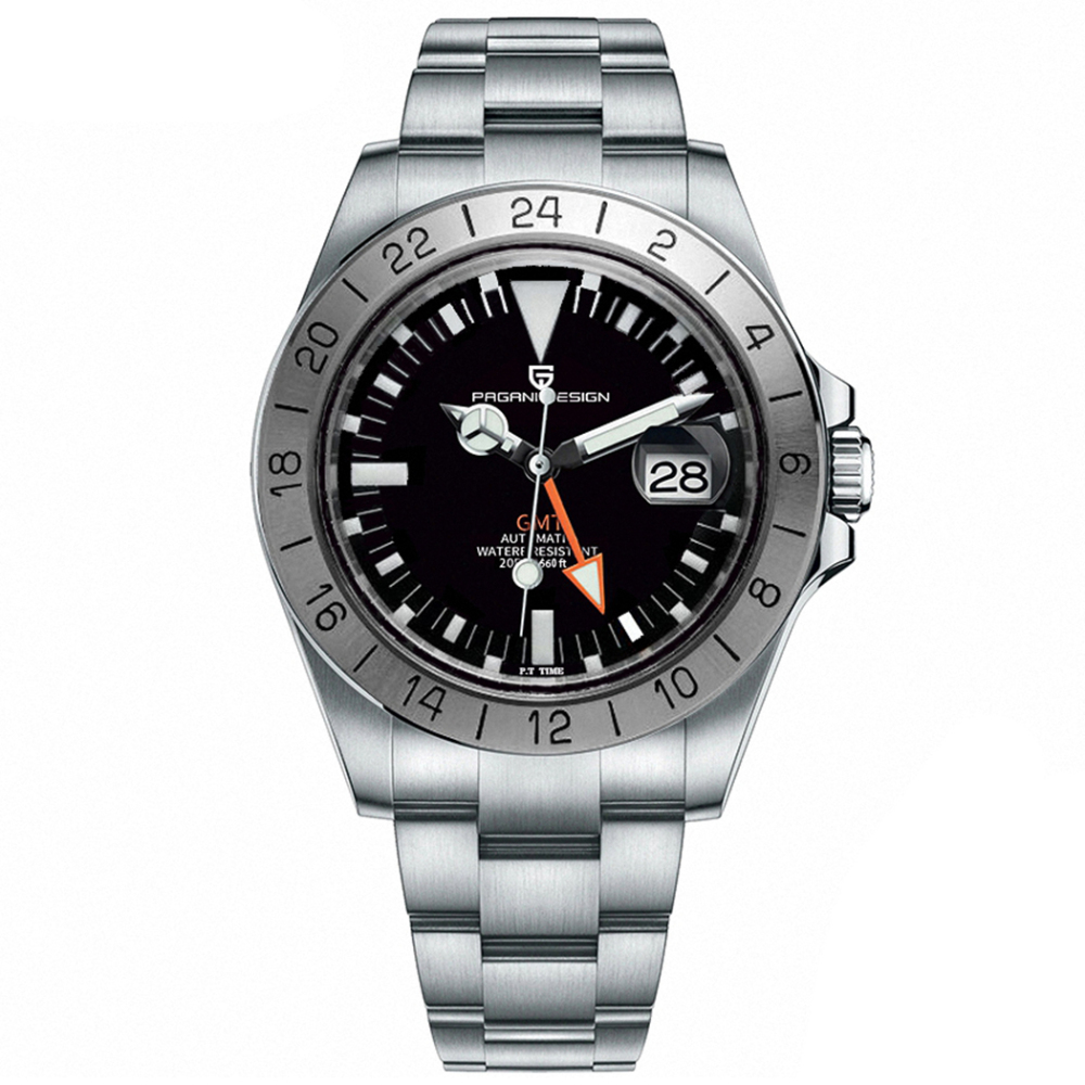 PAGANI DESIGN PD1693 V2 Men's Watches Explorer GMT Automatic Mechanical Wrist Watches for Men Stainless Steel Bracelet 200M Waterproof