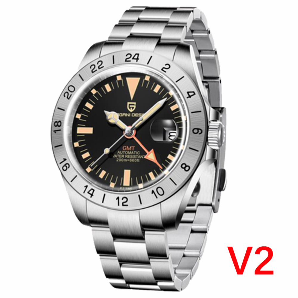 PAGANI DESIGN PD1693 V2 Men's Watches Explorer GMT Automatic Mechanical Wrist Watches for Men Stainless Steel Bracelet 200M Waterproof
