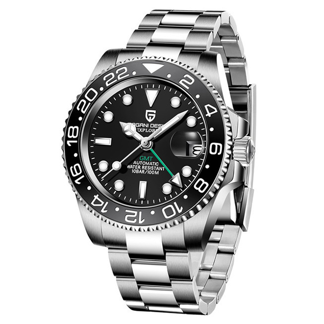 PAGANI DESIGN PD-1662 Men's Watches Automatic GMT Mechanical Stainless Steel Waterproof Wrist Watch for Men Jubilee Bracelet Sapphire Glass