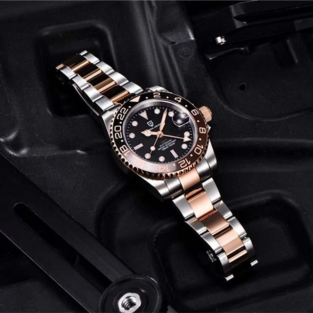 PAGANI DESIGN Men's Watches Automatic GMT Mechanical Stainless Steel Waterproof Wrist Watch for Men Jubilee Bracelet Sapphire Glass