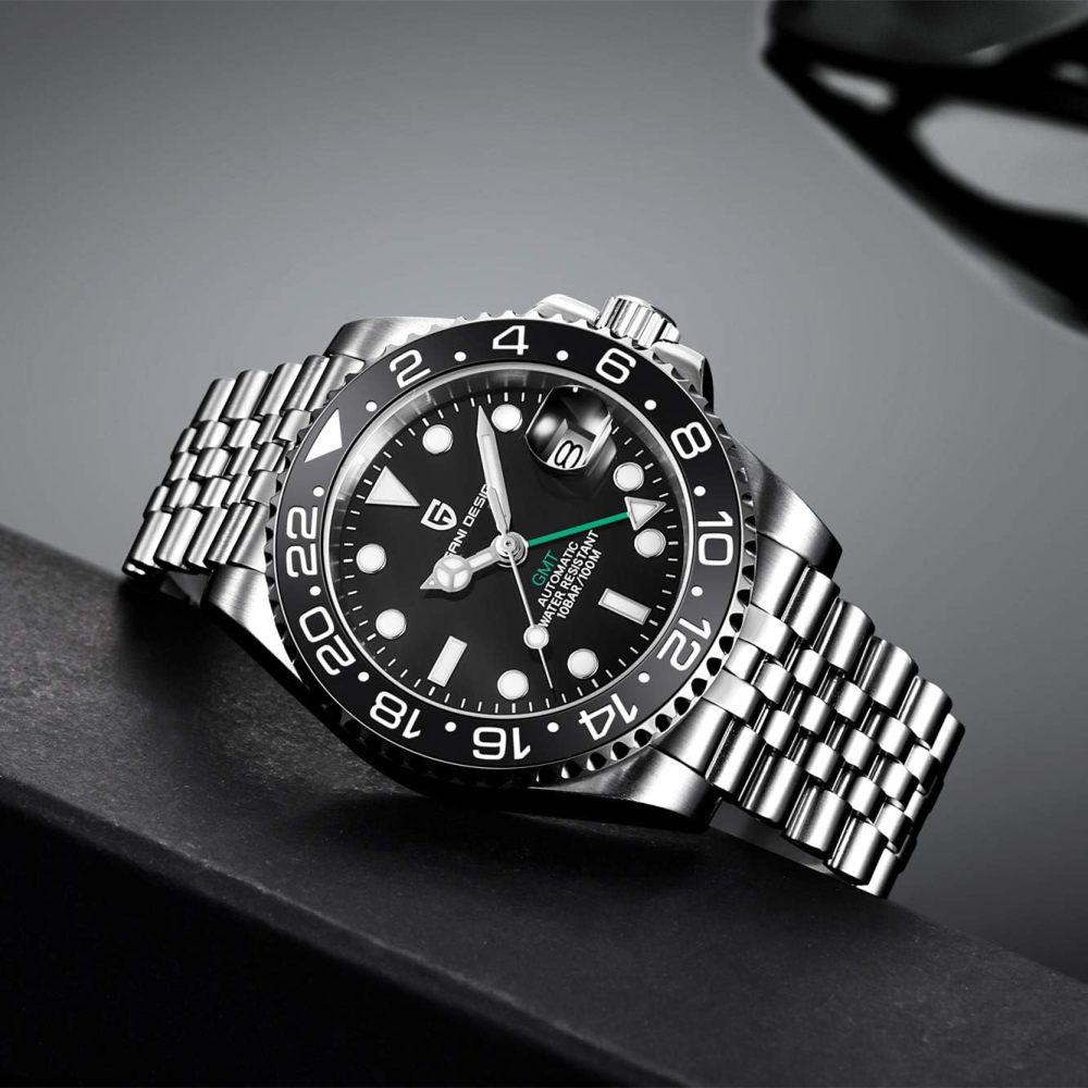 PAGANI DESIGN PD-1662 Men's Watches Automatic GMT Mechanical Stainless Steel Waterproof Wrist Watch for Men Jubilee Bracelet Sapphire Glass