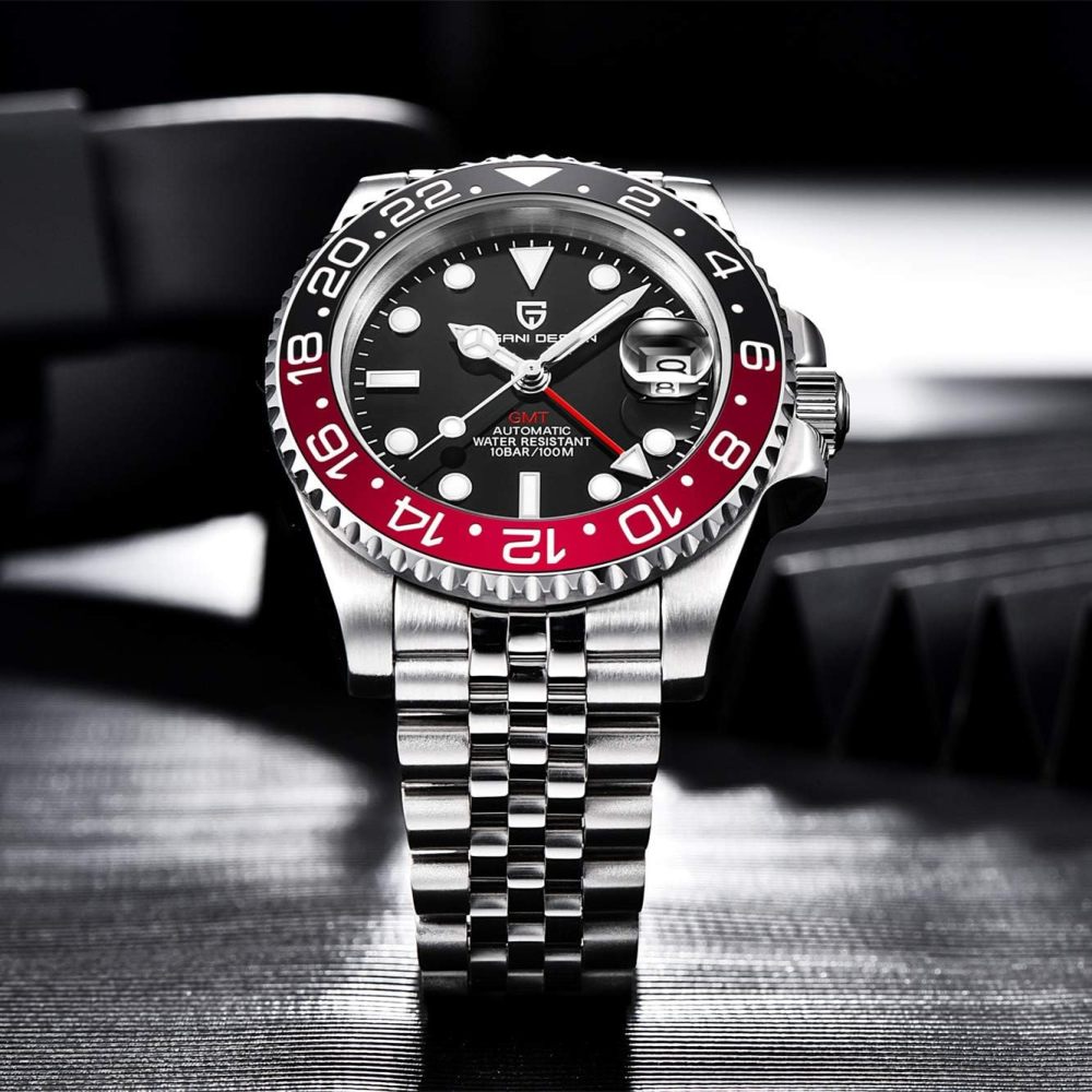 PAGANI DESIGN PD-1662 Men's Watches Automatic GMT Mechanical Stainless Steel Waterproof Wrist Watch for Men Jubilee Bracelet Sapphire Glass