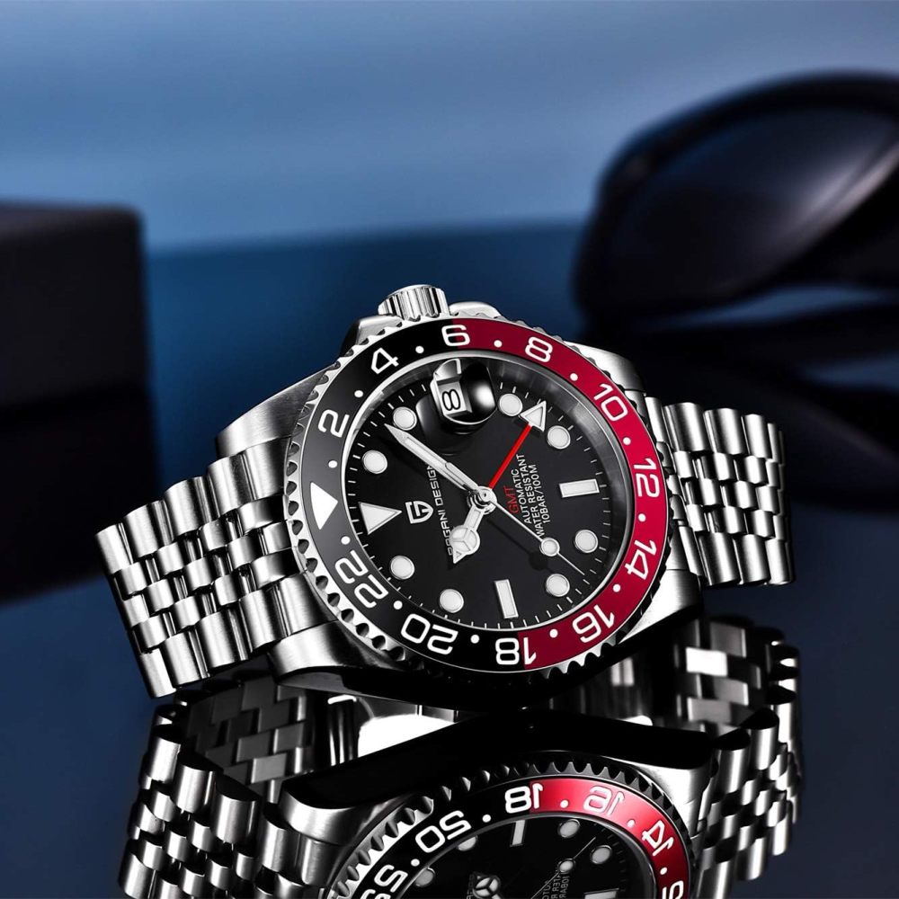 PAGANI DESIGN PD-1662 Men's Watches Automatic GMT Mechanical Stainless Steel Waterproof Wrist Watch for Men Jubilee Bracelet Sapphire Glass