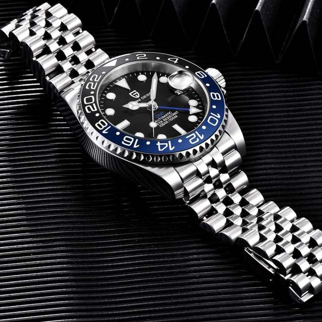 PAGANI DESIGN Men's Watches Automatic GMT Mechanical Stainless Steel Waterproof Wrist Watch for Men Jubilee Bracelet Sapphire Glass