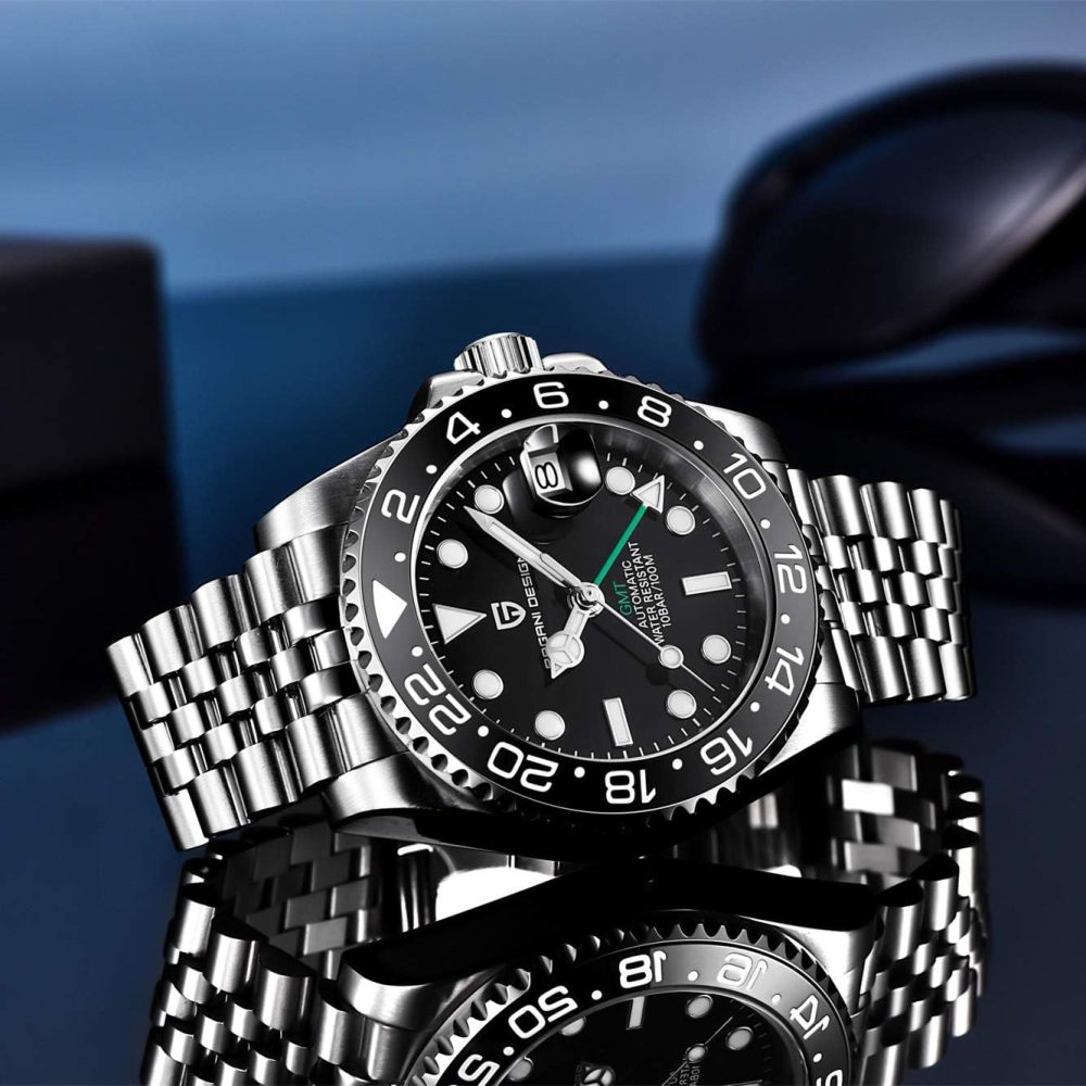 PAGANI DESIGN PD-1662 Men's Watches Automatic GMT Mechanical Stainless Steel Waterproof Wrist Watch for Men Jubilee Bracelet Sapphire Glass