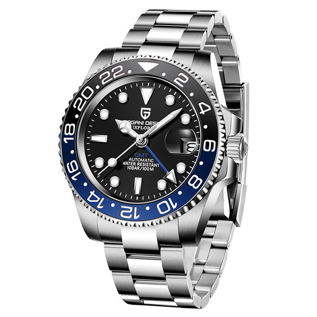 PAGANI DESIGN PD-1662 Men's Watches Automatic GMT Mechanical Stainless Steel Waterproof Wrist Watch for Men Jubilee Bracelet Sapphire Glass
