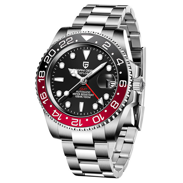 PAGANI DESIGN PD-1662 Men's Watches Automatic GMT Mechanical Stainless Steel Waterproof Wrist Watch for Men Jubilee Bracelet Sapphire Glass