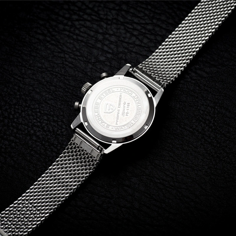 PAGANI DESIGN PD1708 Men's Quartz Watches 38mm Stainless Steel Chronograph Waterproof Wrist Watch for Men Japan Movement, Mesh Watchband