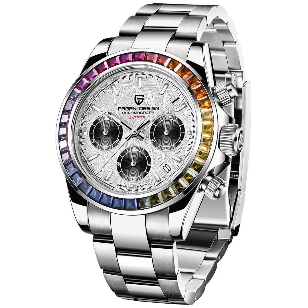 PAGANI DESIGN PD-1644 Men's Quartz Watches VK63 Movement Chronograph Sports  Wrist Watch with Rainbow Bezel 100M Water Resistant Auto Date