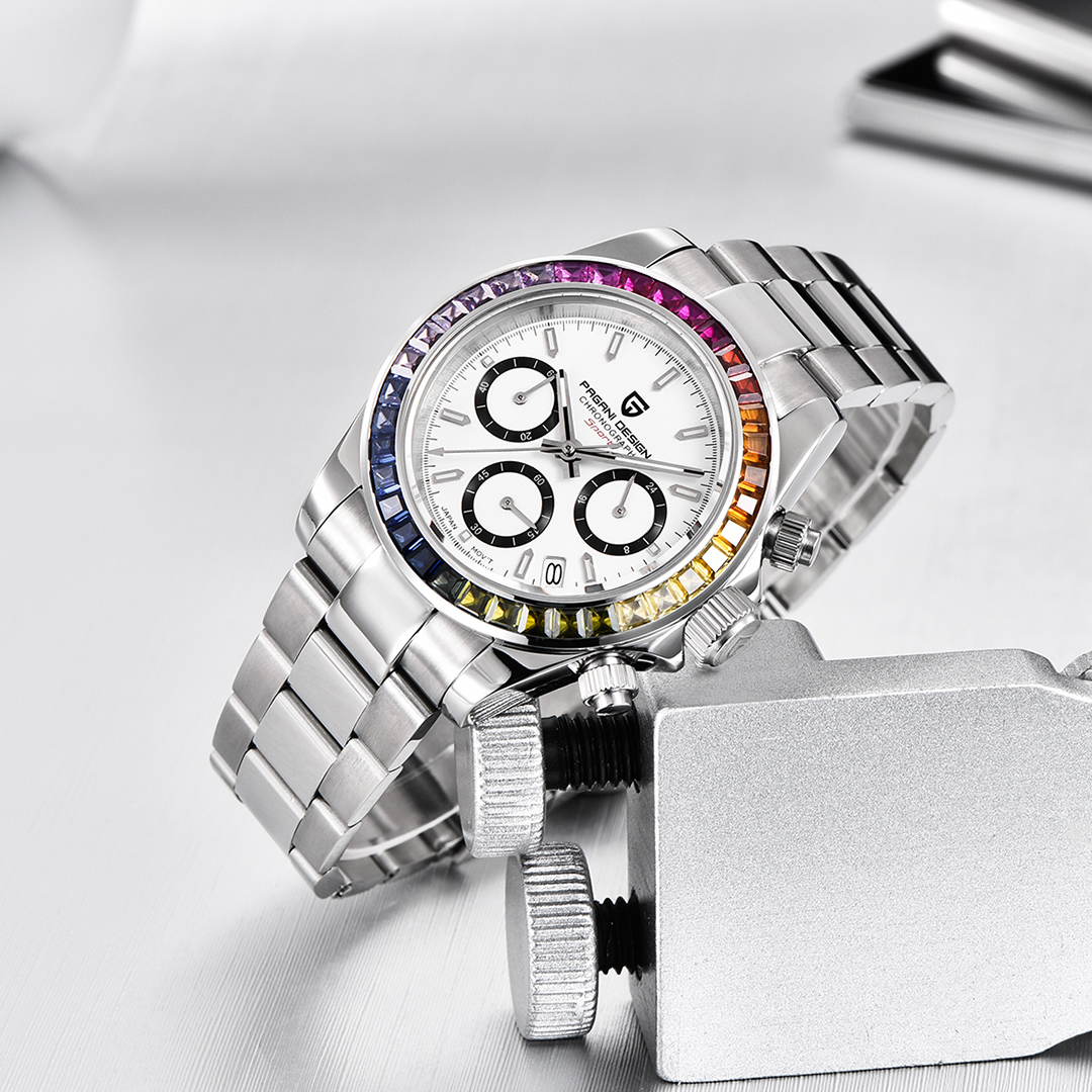 ヴィンテージ テレクロン電気時計 ホワイトオニキス大理石 アール・デコ様式 PAGANI DESIGN PD-1644 Men's Quartz Watches VK63 Movement