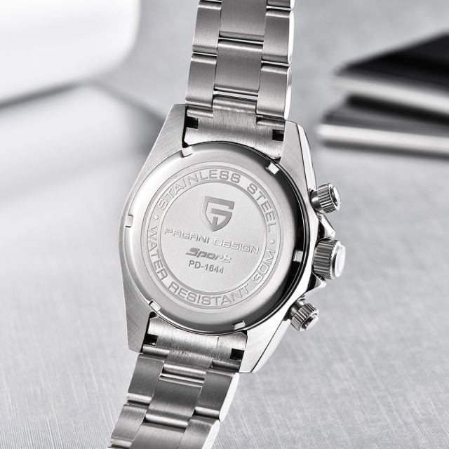 PAGANI DESIGN PD1644 Men's Quartz Watches Seiko VK65 Movement Chronograph Wrist Watch with Rainbow Bezel 100M Water Resistant Auto Date