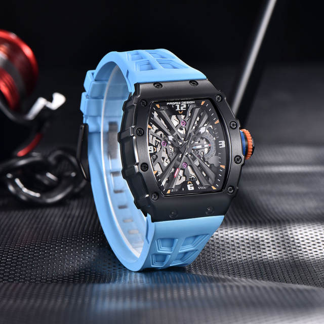 PAGANI DESIGN PD1738 New Men's Quartz Watches Stainless Steel Waterproof Tonneau Wrist Watch for Men with Japan VH65 Movement, Silicone Watchband