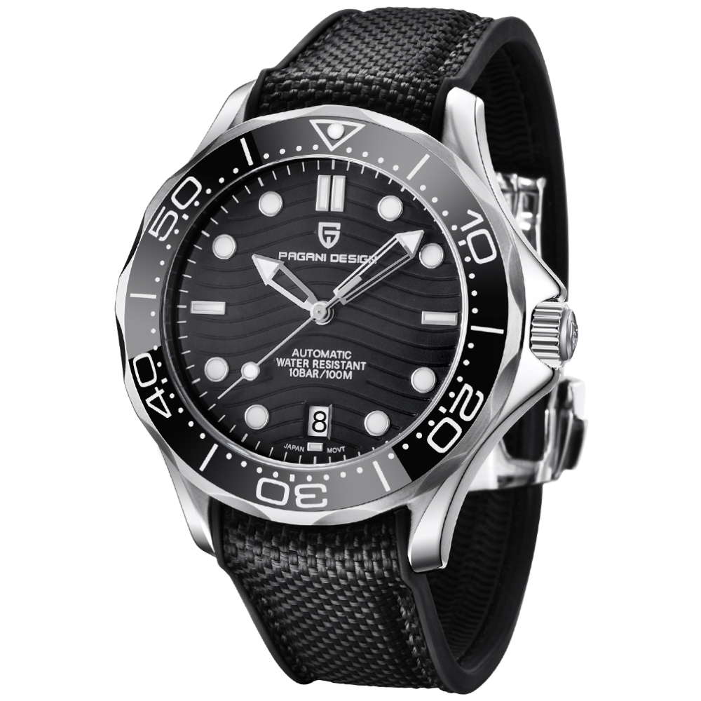 PAGANI DESIGN PD-1685 Men's Automatic Watches Stainless Steel Sports Wrist Watch for Men with Waves NH35A Movement Ceramic Bezel Rubber Strap 1685