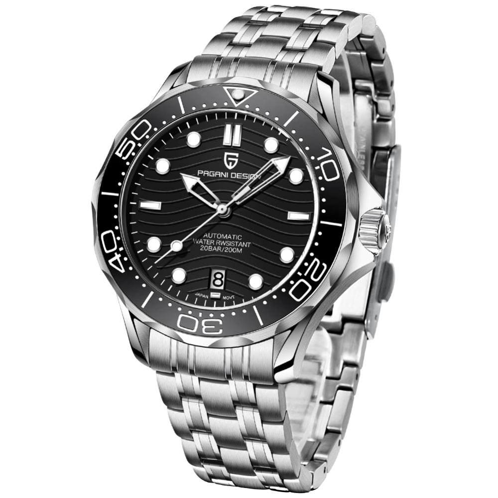 PAGANI DESIGN PD-1685 Men's Automatic Watches Stainless Steel Sports Wrist Watch for Men with Waves NH35A Movement Ceramic Bezel Rubber Strap 1685