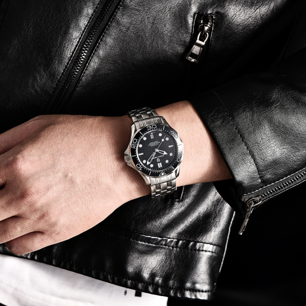 PAGANI DESIGN PD-1685 Men's Automatic Watches Stainless Steel Sports Wrist Watch for Men with Waves NH35A Movement Ceramic Bezel Rubber Strap 1685