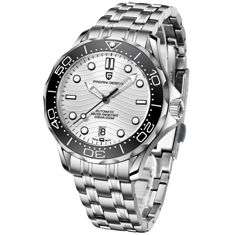 PAGANI DESIGN PD-1685 Men's Automatic Watches Stainless Steel Sports Wrist Watch for Men with Waves NH35A Movement Ceramic Bezel Rubber Strap 1685