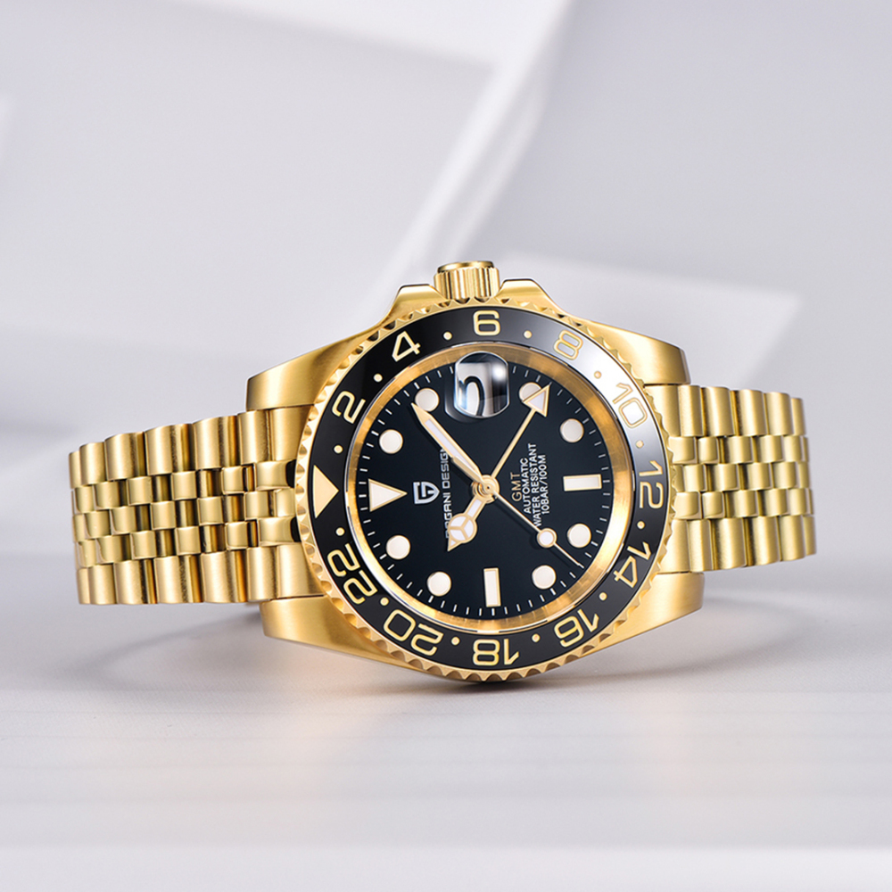 PAGANI DESIGN PD-1662 Men's Watches Automatic GMT Mechanical Stainless Steel Waterproof Wrist Watch for Men Jubilee Bracelet Sapphire Glass