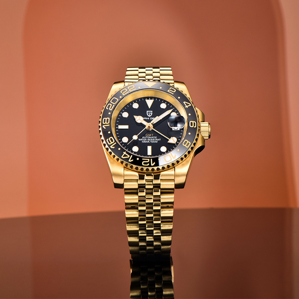 PAGANI DESIGN PD-1662 Men's Watches Automatic GMT Mechanical Stainless Steel Waterproof Wrist Watch for Men Jubilee Bracelet Sapphire Glass