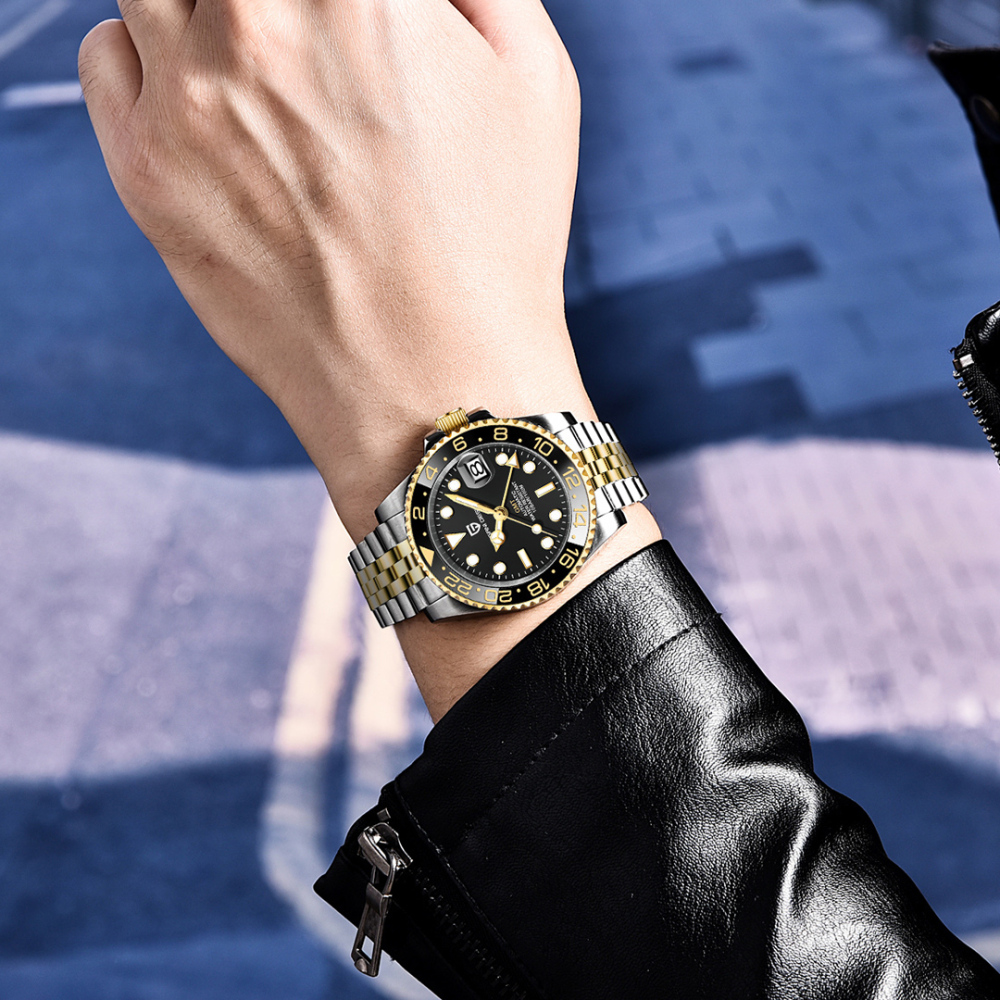 PAGANI DESIGN PD-1662 Men's Watches Automatic GMT Mechanical Stainless Steel Waterproof Wrist Watch for Men Jubilee Bracelet Sapphire Glass