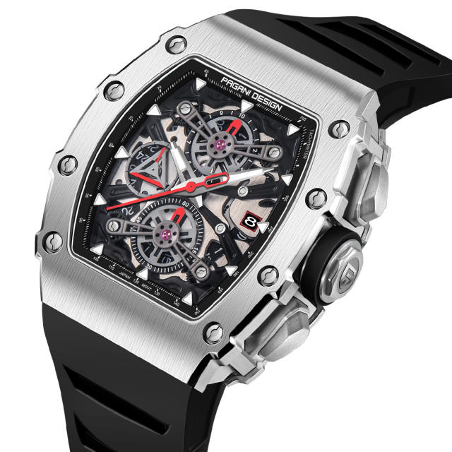 PAGANI DESIGN PD-YS011 Men's Quartz Watches Chronograph Tonneau RM Homage Stainless Steel Sports Wrist Watches for Men Synthetic Sapphire Dial Glass