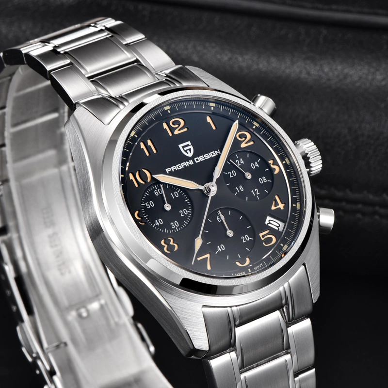 PAGANI DESIGN PD-1773 Men's Chronograph Quartz Watches 38MM Stainless Steel Elegant Sports Wristwatch VK63 Movet AR Sapphire Glass