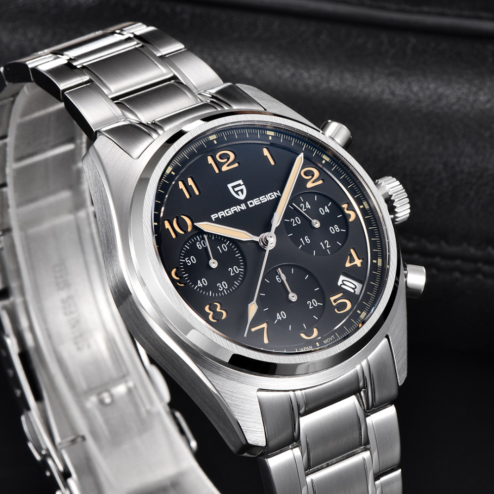 PAGANI DESIGN PD-1773 Men's Chronograph Quartz Watches 38MM Stainless Steel Elegant Sports Wristwatch VK63 Movet AR Sapphire Glass