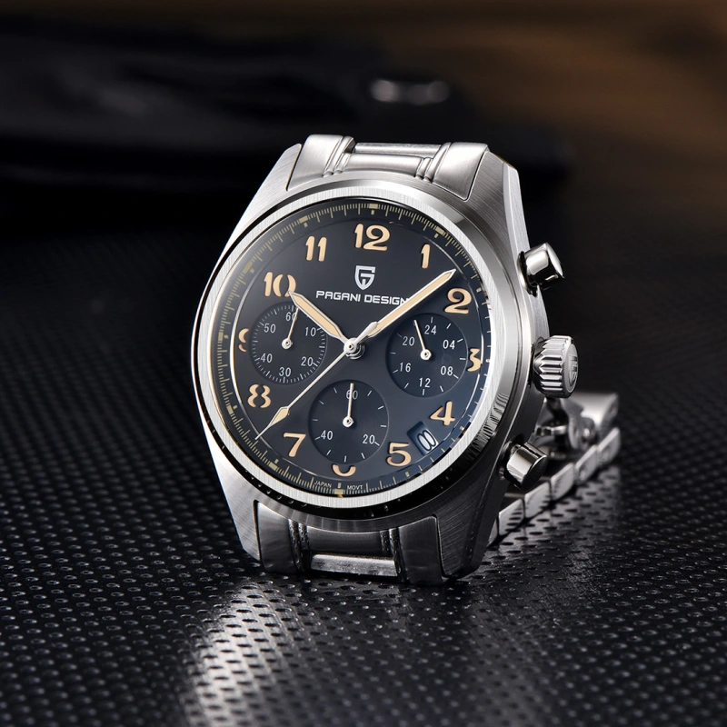 PAGANI DESIGN PD-1773 Men's Chronograph Quartz Watches 38MM Stainless Steel Elegant Sports Wristwatch VK63 Movet AR Sapphire Glass