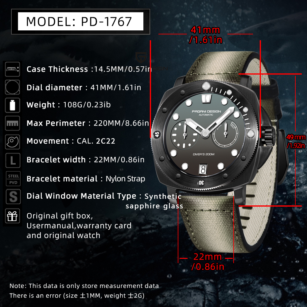 PAGANI DESIGN PD-1767 Men's Automatic Watches 41mm Stainless Steel Unique Waterproof Mechanical Sports Wrist Watch for Men Sapphire Glass With AR Coating
