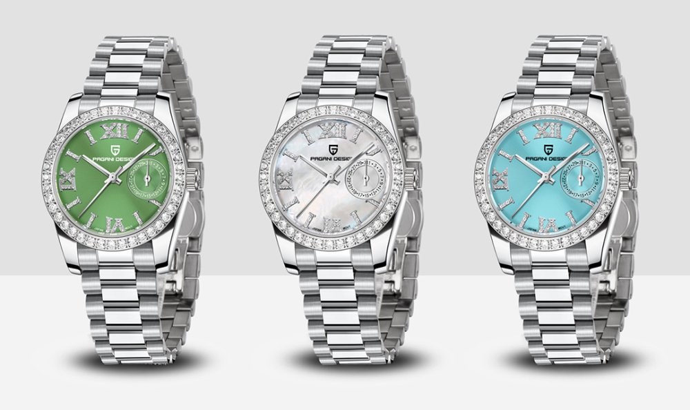 PAGANI DESIGN PD-1776 Women's Watches 32mm Luxury Stainless Steel Waterproof Wrist Watch for Women Diamond Bezel Sapphire Dial Glass