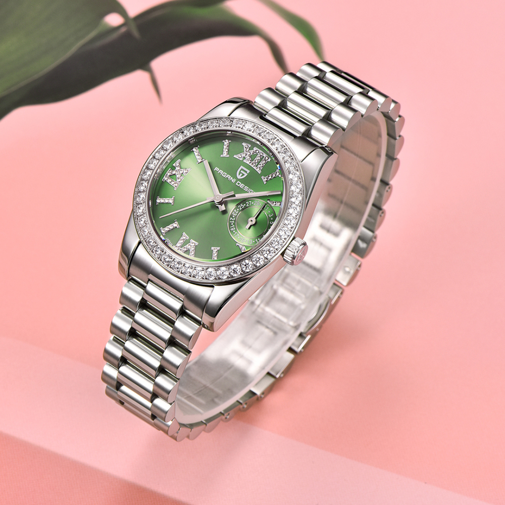 PAGANI DESIGN PD-1776 Women's Watches 32mm Luxury Stainless Steel Waterproof Wrist Watch for Women Diamond Bezel Sapphire Dial Glass