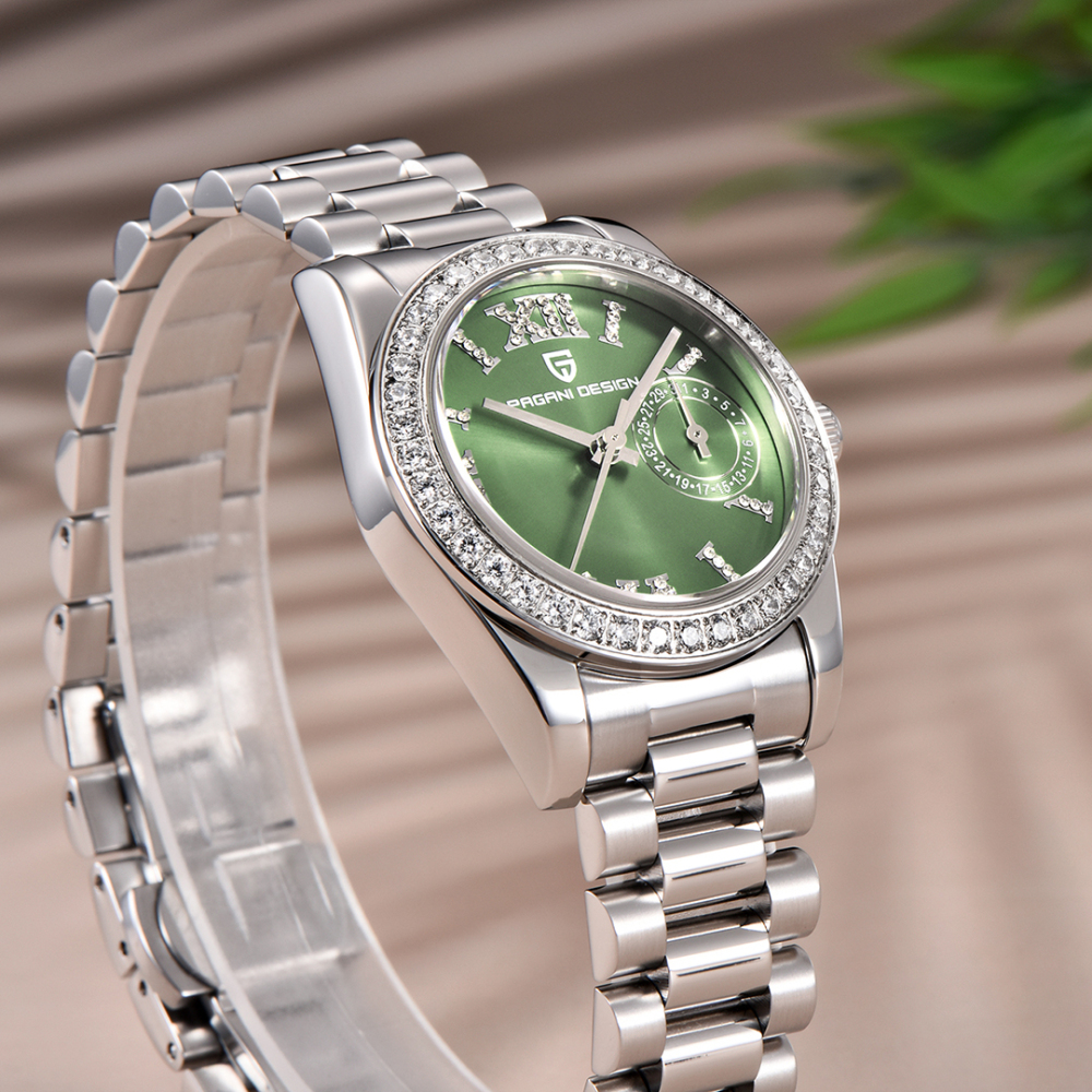 PAGANI DESIGN PD-1776 Women's Watches 32mm Luxury Stainless Steel Waterproof Wrist Watch for Women Diamond Bezel Sapphire Dial Glass