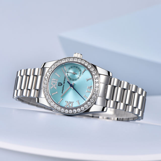 PAGANI DESIGN PD1776 Women's Watches 32mm Luxury Stainless Steel Waterproof Wrist Watch for Women Diamond Bezel Sapphire Dial Glass