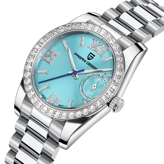 PAGANI DESIGN PD1776 Women's Watches 32mm Luxury Stainless Steel Waterproof Wrist Watch for Women Diamond Bezel Sapphire Dial Glass