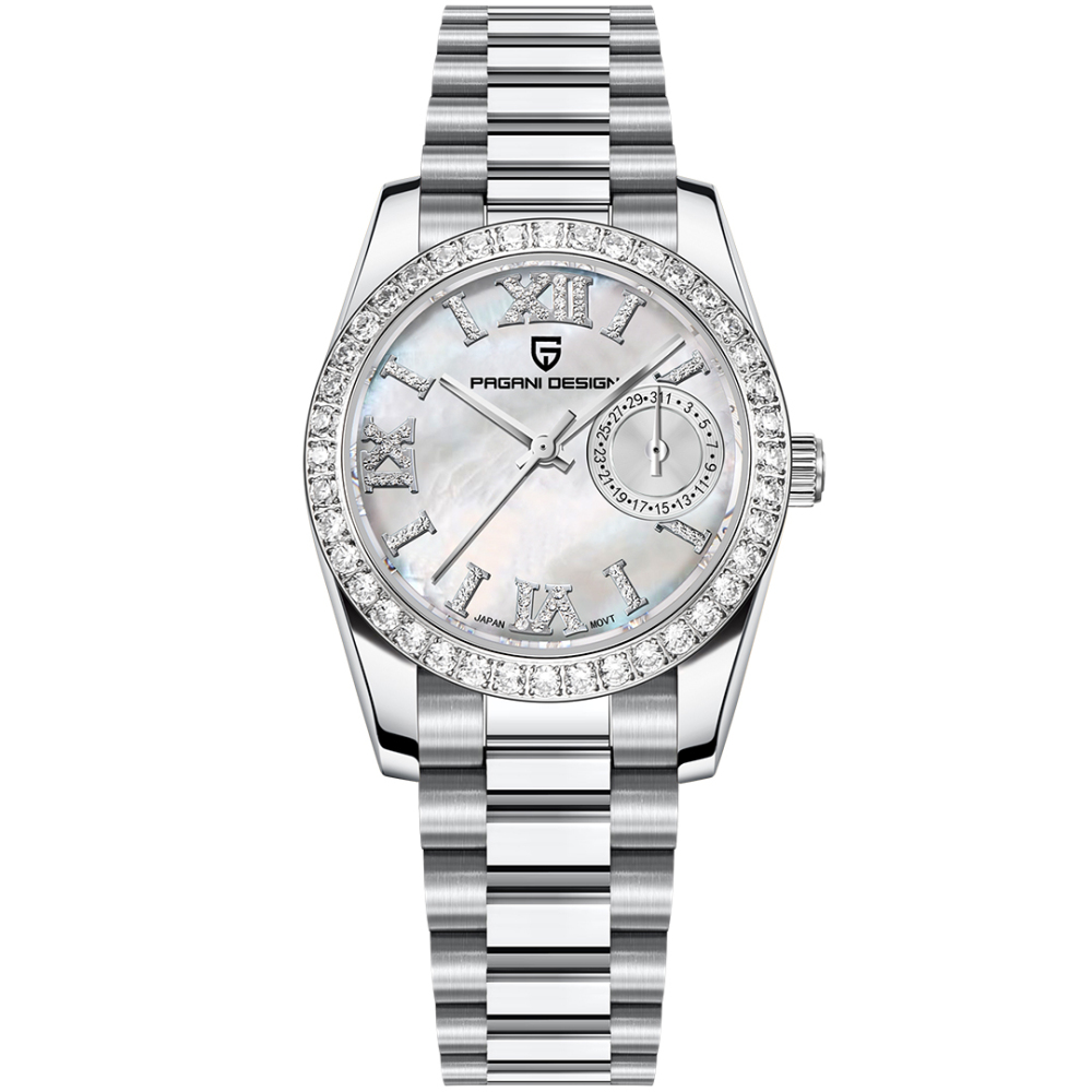 PAGANI DESIGN PD1776 Women's Watches 32mm Luxury Stainless Steel Waterproof Wrist Watch for Women Diamond Bezel Sapphire Dial Glass