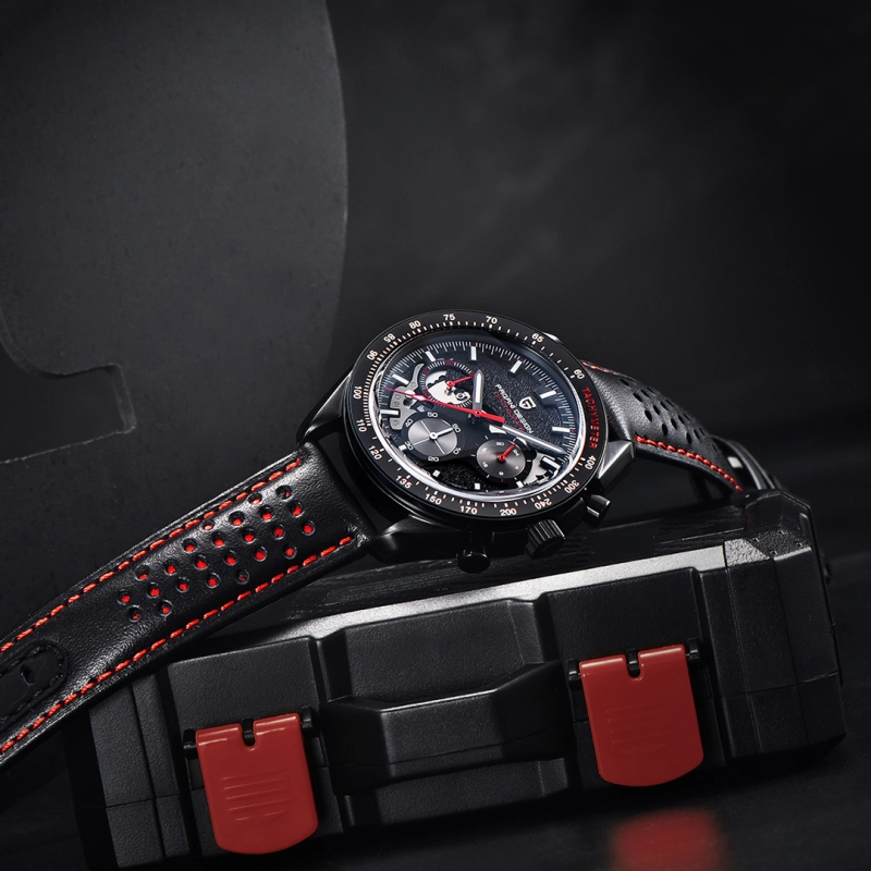 PAGANI DESIGN PD1779 Men's Quartz Watches full Black Stainless Steel Chronograph Wristwatch with Leather Watchband