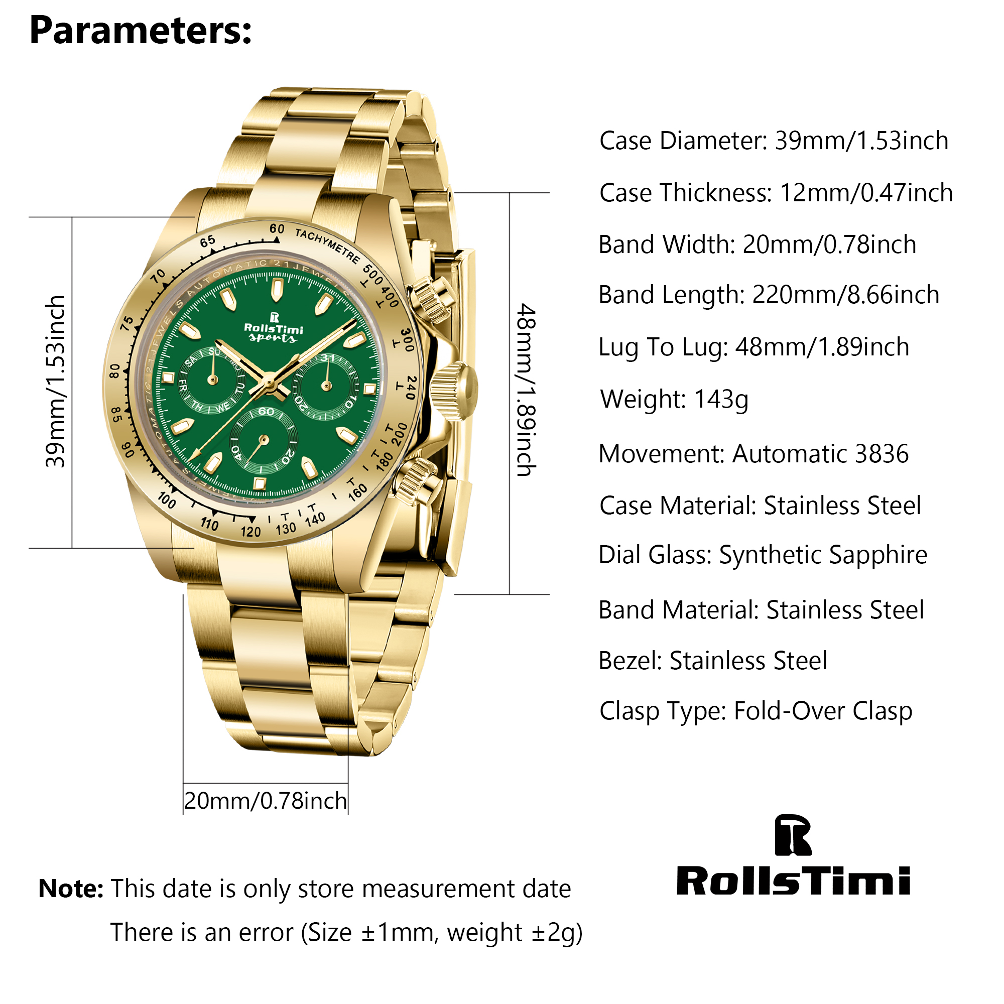 RollsTimi Men's Automatic Watches full Stainless Steel Mechanical ...