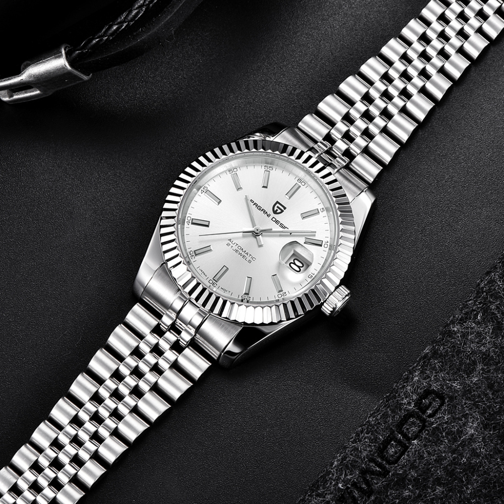 PAGANI DESIGN PD-1645 Men's Automatic Watches Business Mechanical Wrist Watch with Jubilee Bracelet NH35A Movement 100M Waterproof Full Stainless Steel Stap