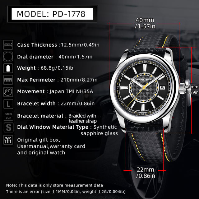 PAGANI DESIGN PD1778 Automatic Men's Watches 40mm Stainless Steel Mechanical Business Wrist Watch for Men NH35A Movement
