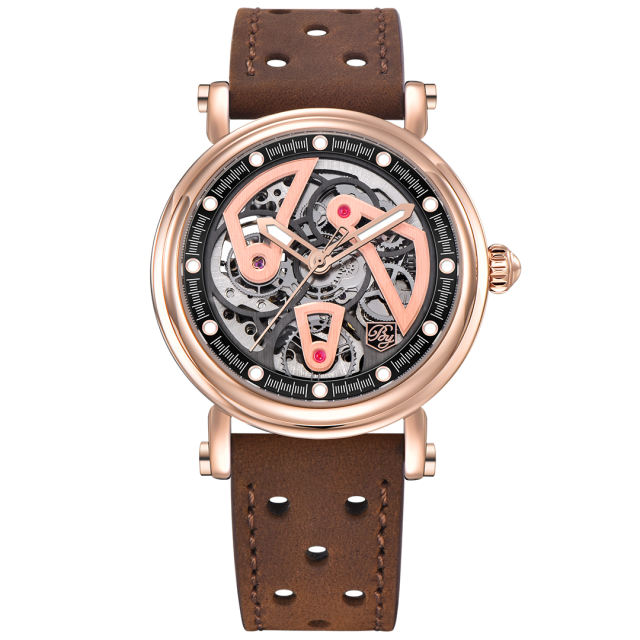 BENYAR BY5202 Men's Automatic Watches 40mm Skeleton Stainless Steel Fashion Wrist Watch for Men Leather Watchband